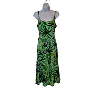 Emma & Michele Women's Tropical Midi Dress Size M Green Resort Wear Cruise